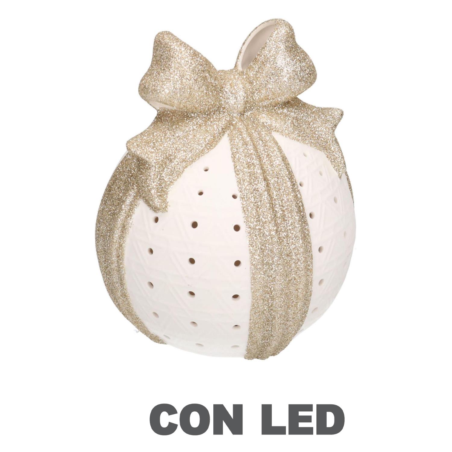 Image of Pacco regalo bianco oro con led tondo cmø13,5h16