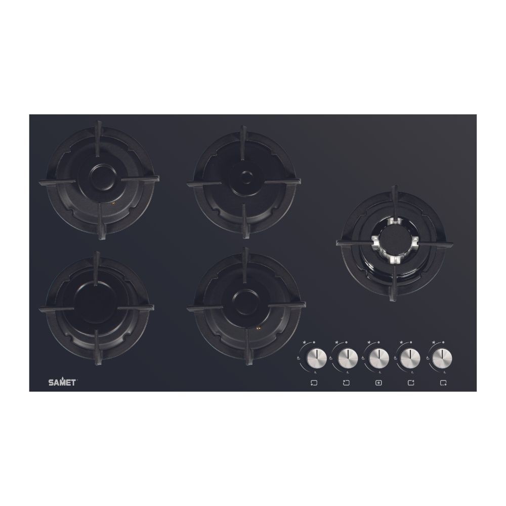 Samet Piano cottura Minerva 90 in vetro 5 fuochi nero L86xP52
