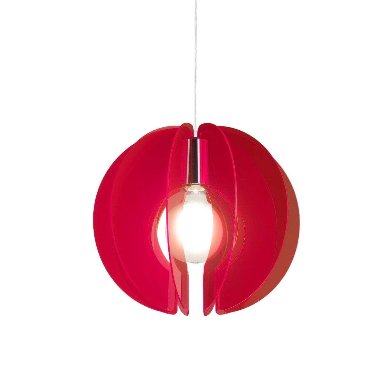 Sospensione Sirio Rosso Fluorescente in Metallo Cromato Cm. 40 x 40h