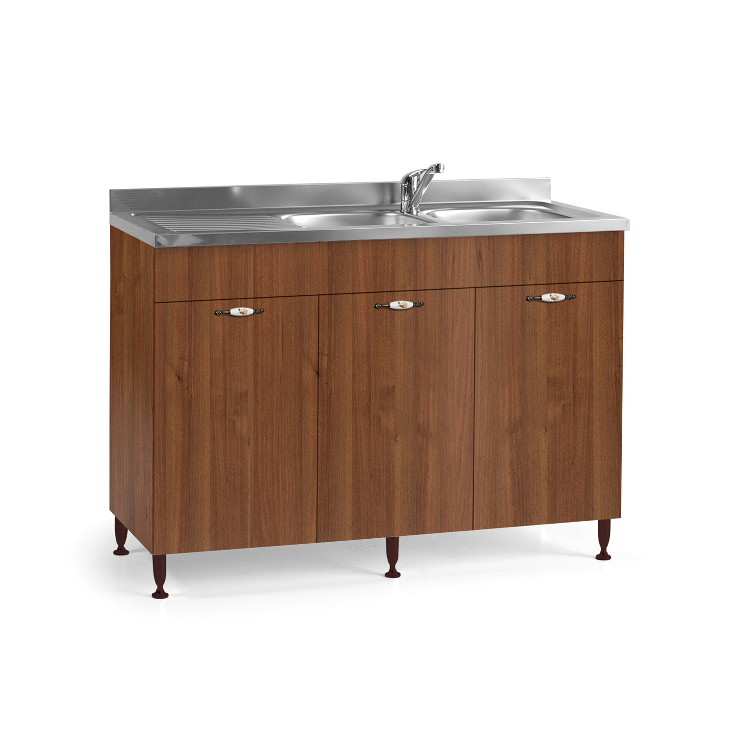 Image of Sottolavello da cucina 3 ante noce antico reversibile Cm 120x50xH 85