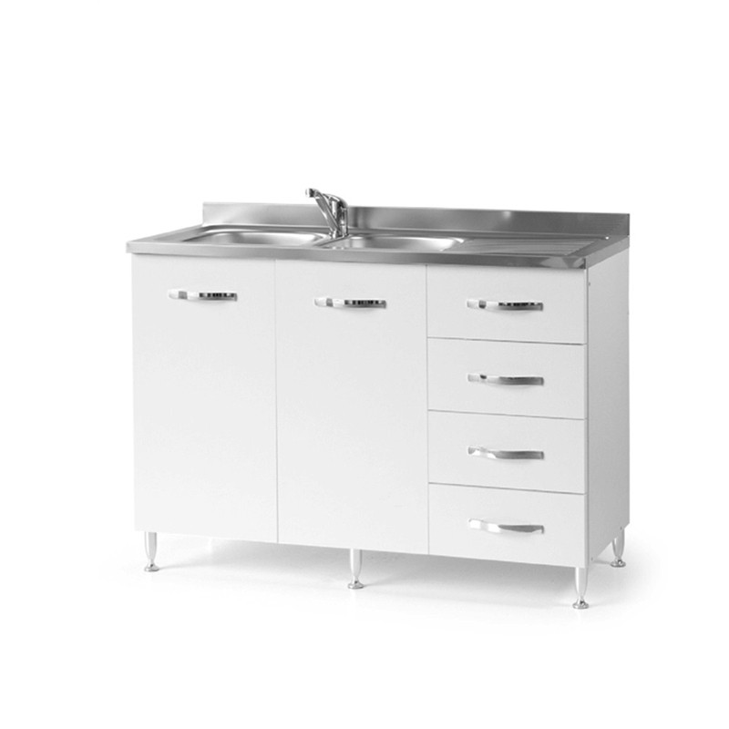 Image of Sottolavello per cucina Bianco Frassinato 2 ante c-cassettiera DX Cm 120x50xH 85