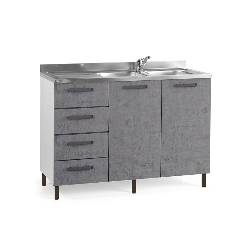 Sottolavello per cucina grigio cemento 2 ante c-cass. SX Cm 120x50xH 85