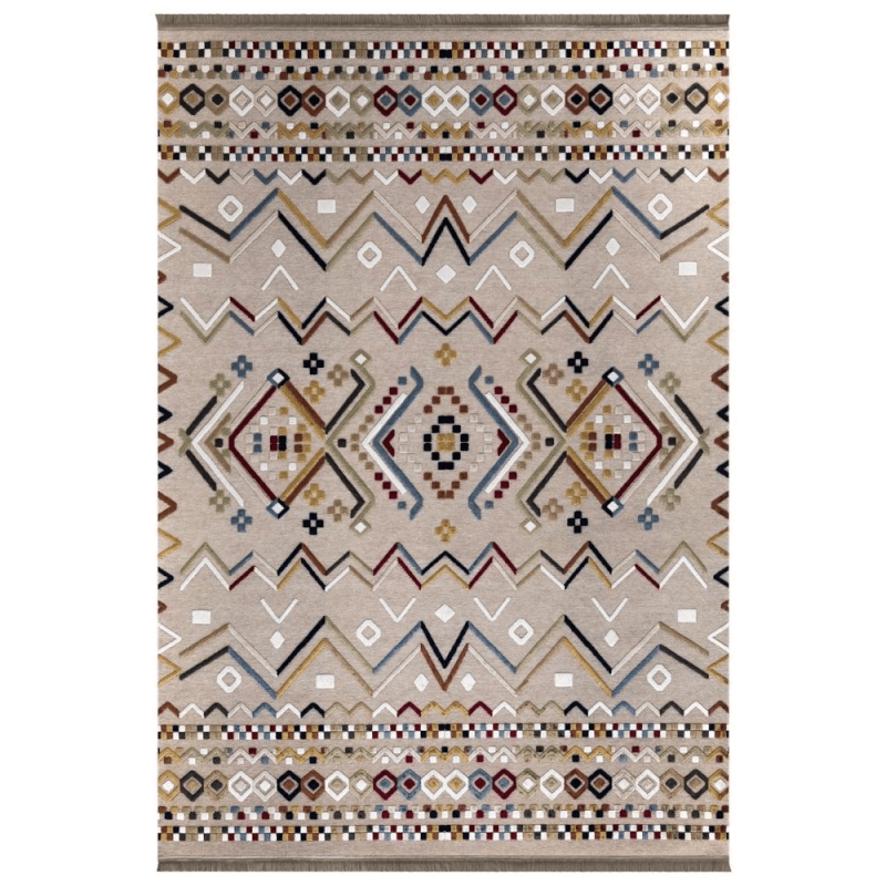 Tappeto antiscivolo Multicolor beige con decori colorati 160x230 EFFEZ