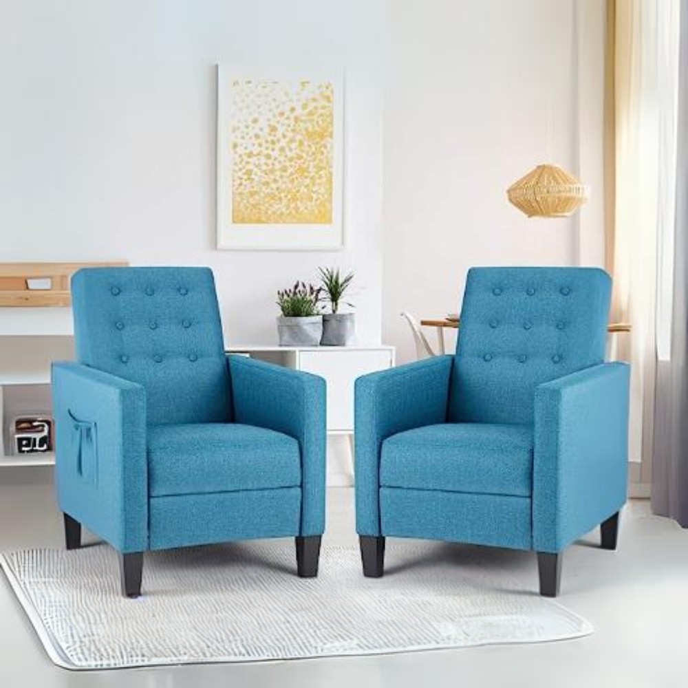 Poltrona Malea recliner 4 punti massaggianti in tessuto blu H97xL69xP87