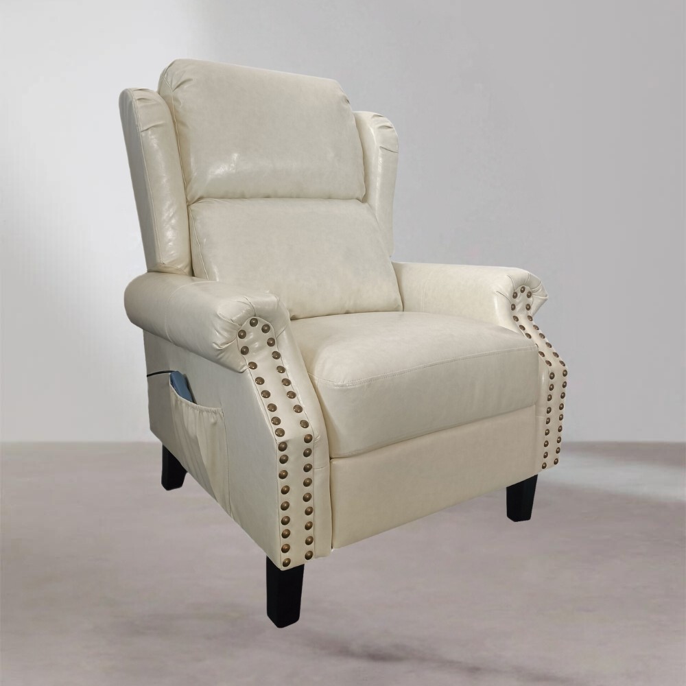 Poltrona Wing recliner 6 punti massaggianti in ecopelle colore beige H106xL91xP86