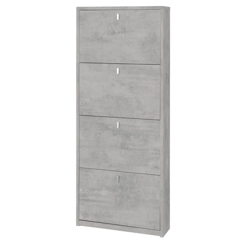 Scarpiera slim salvaspazio quattro ante Beton Cemento 63x18x h154 cm