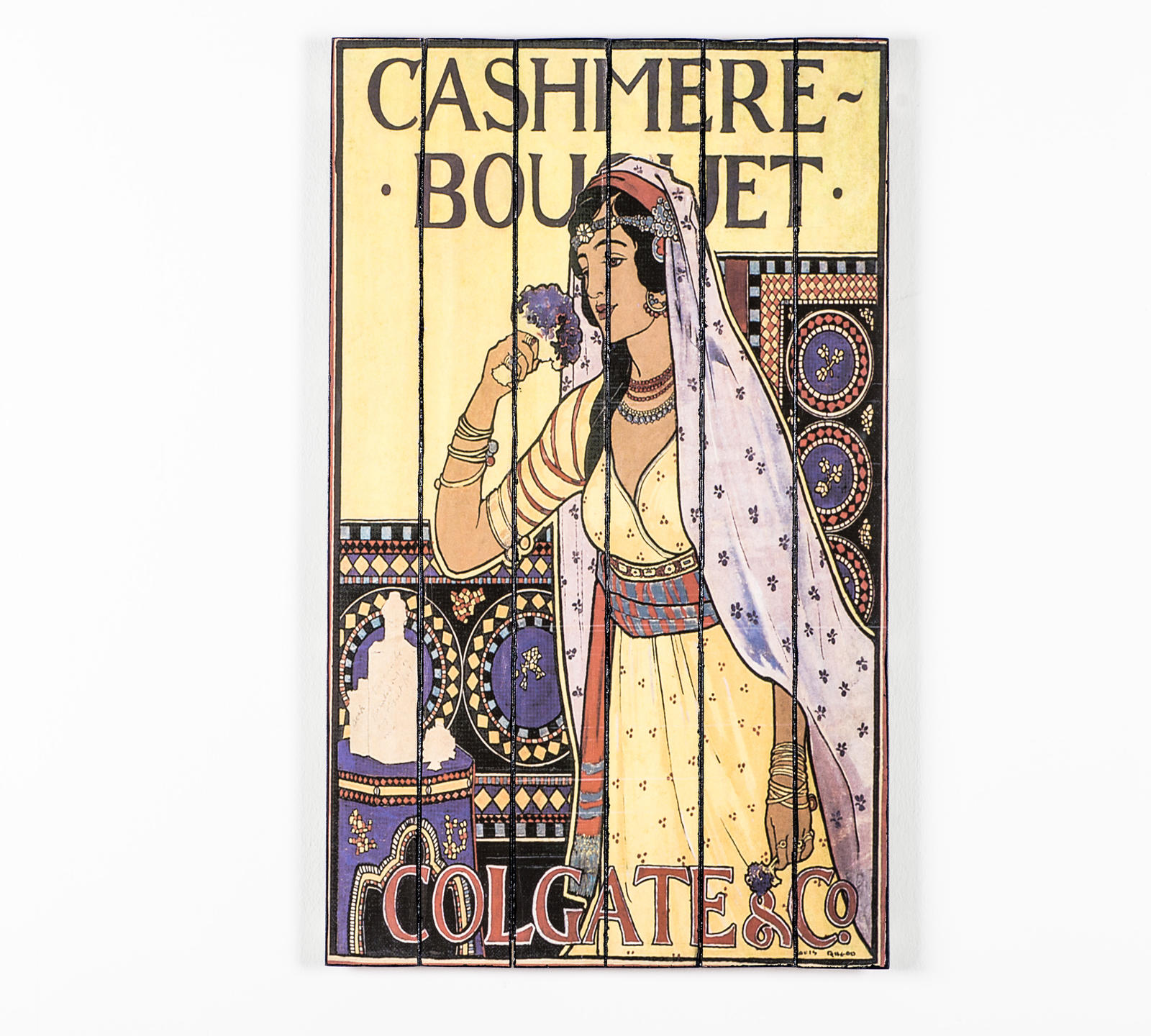 Stampa su legno con tela multicolor 60x100 cm