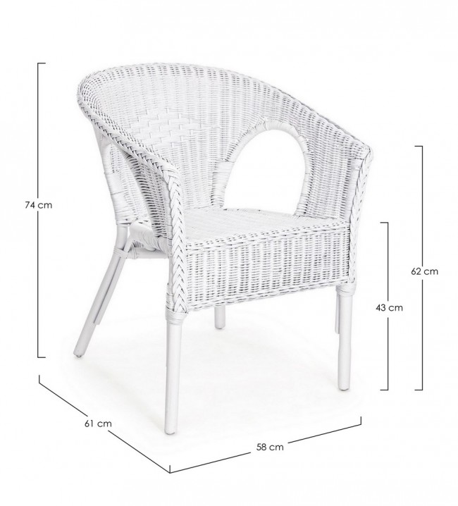 Poltrona in rattan bianco 58x61x74 cm