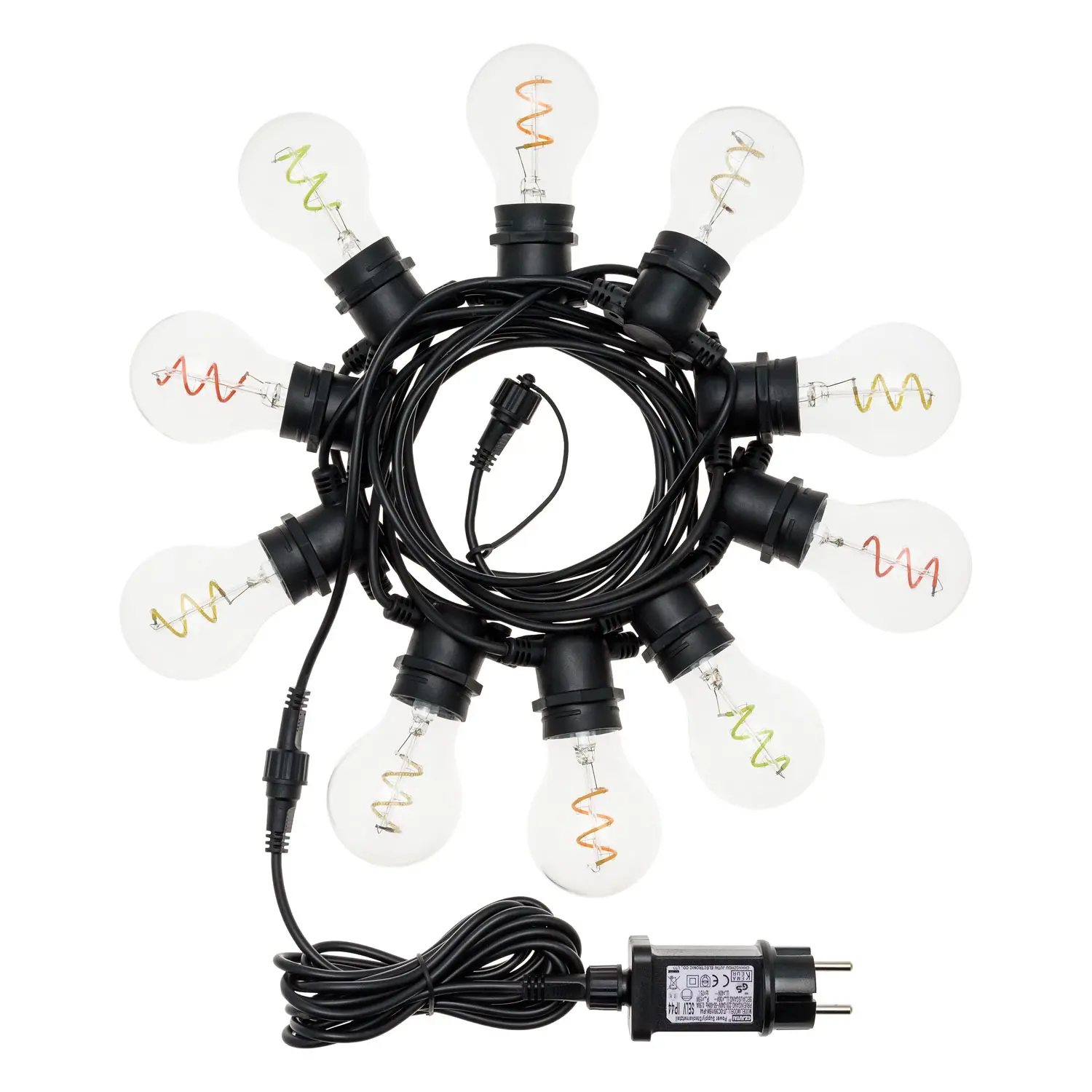 Party Light 36V 10 A60 E27 Spiral Filament LED 4+5m Multicolor