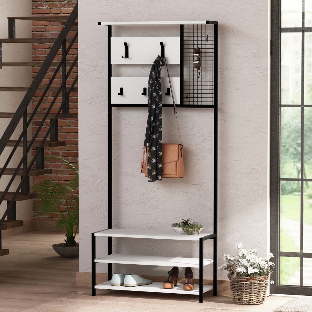 Main Image for Scaffale Ingresso Nomad Bianco 5 Ganci Appendiabiti L 78 x P 30 x H 182 cm