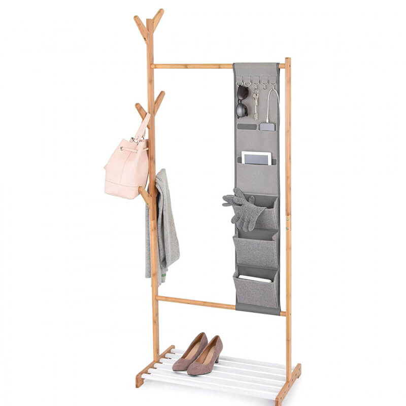 Image of Stander appendiabiti con ripiano e multitasca in bamboo