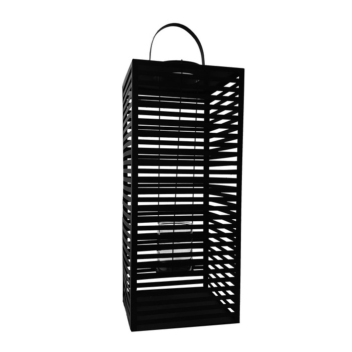 Image of Lanterna da giardino in metallo nero, stile moderno, 25x25 cm, h. 60/70 cm