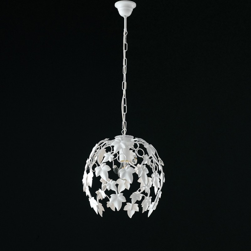 Image of Lampadario in ferro shabby Bianco strass una luce 30x h37 cm edera