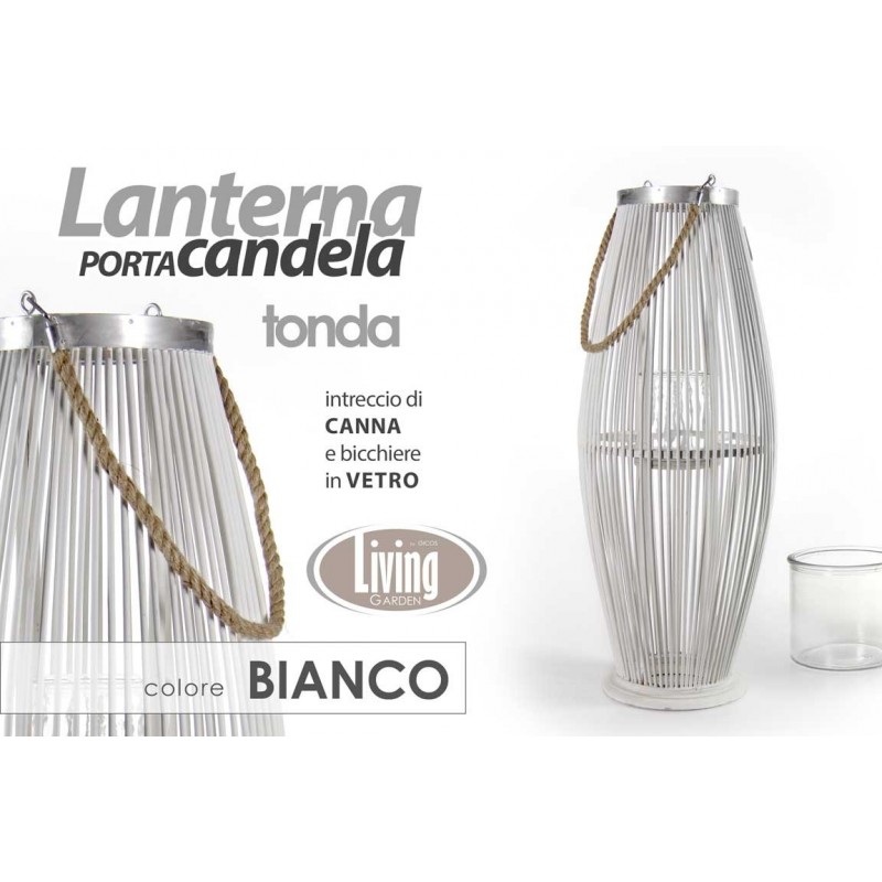 2x Lanterna portacandela in canna bianca cm 32 x 82 h