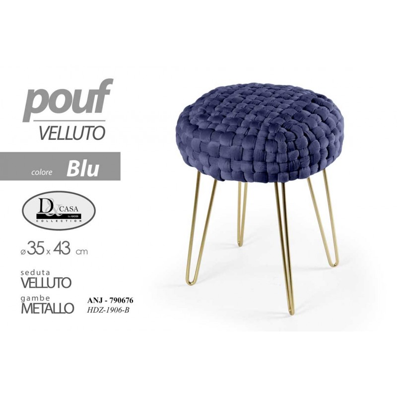 2x Pouff in velluto blu struttura oro cm 35 x 43 h