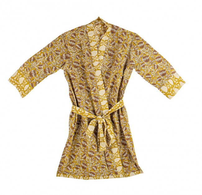 Image of 3x Kimono ocre con fiore rosso, taglia unica
