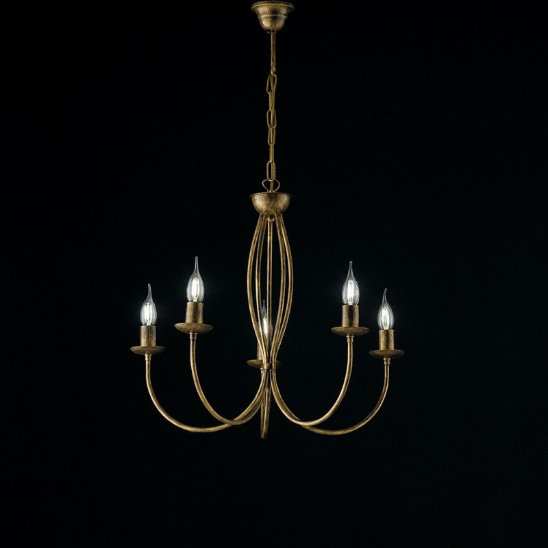 Image of Lampadario in ferro Marrone Oro cinque luci 55x h53 cm