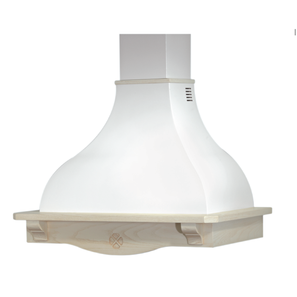 Cappa cucina rustica bianca COTTAGE con cornice in legno intarsio cm 90