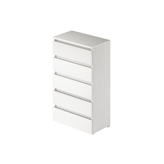 Image of Cassettiera Bianco Frassinato in legno nobilitato con 5 cassetti h127x47x40 cm
