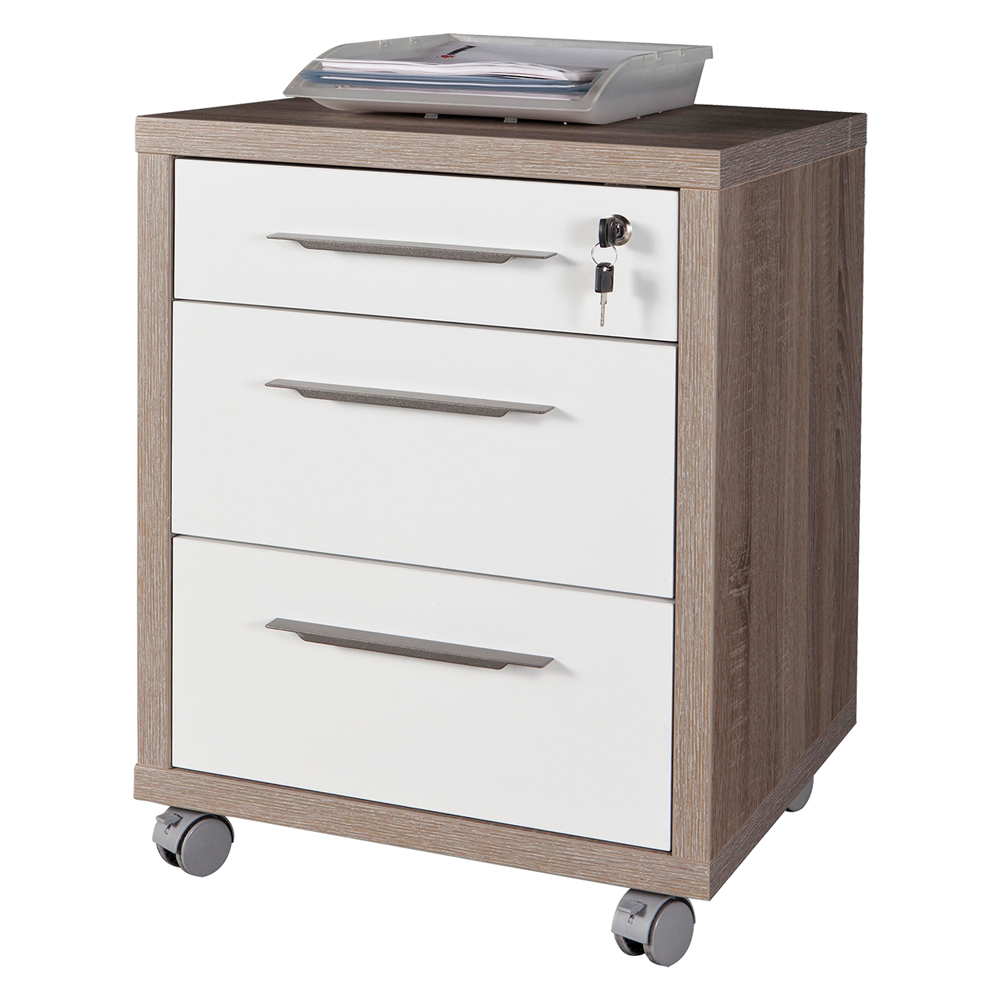 Cassettiera Ufficio 3 Cassetti Linea 'Chania' Cm. 49 X 45 X H.63 - Rovere/Bianco