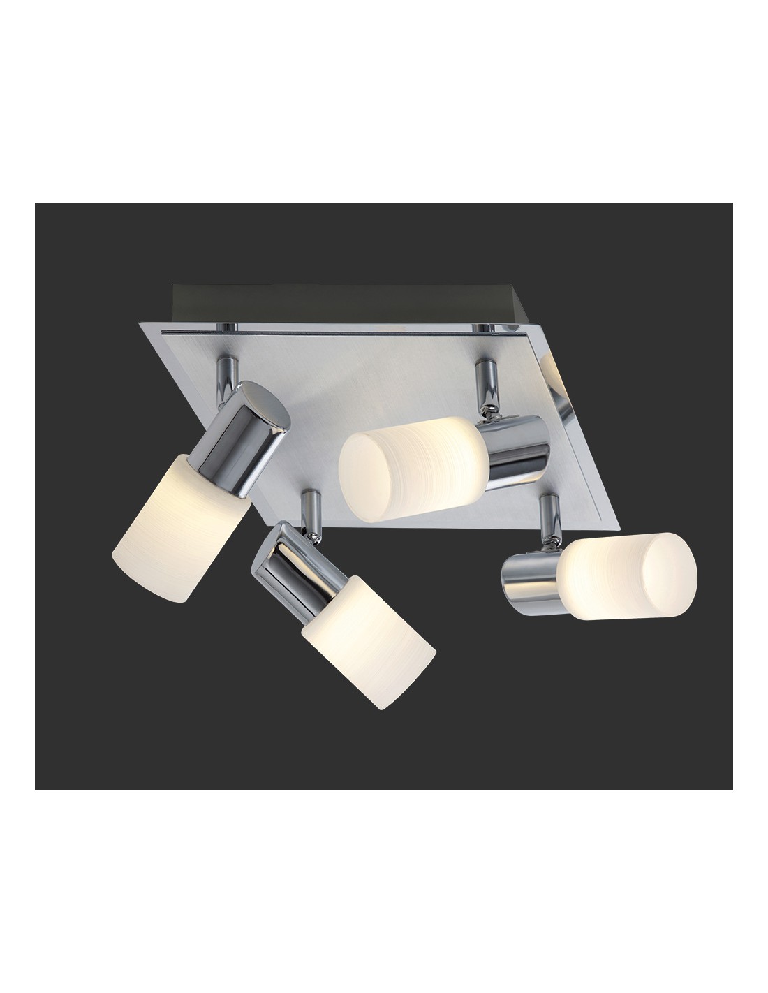 Image of Faretto Quadrato Clapton 4 Spot Led Cromo E Vetro Bianco 23x23 cm Trio Lighting