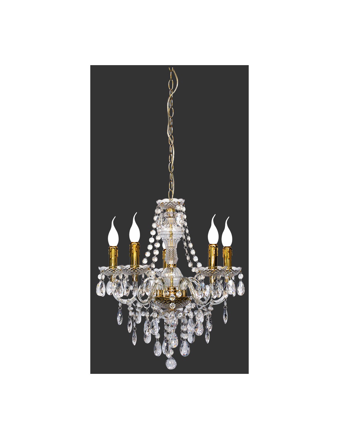 Lampadario Sala da Pranzo con Bracci Lüster Classico 5 Luci Ottone con Pendenti Trio Lighting
