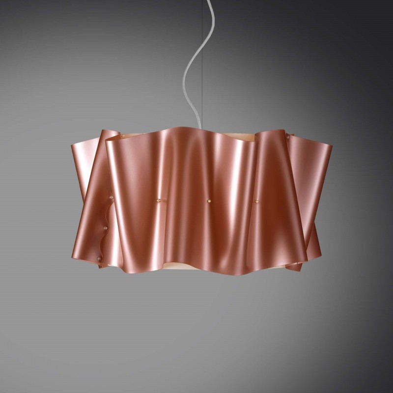 Image of Lampadario a sospensione tre luci FOLIO paralume Rame diametro 60x h32 cm