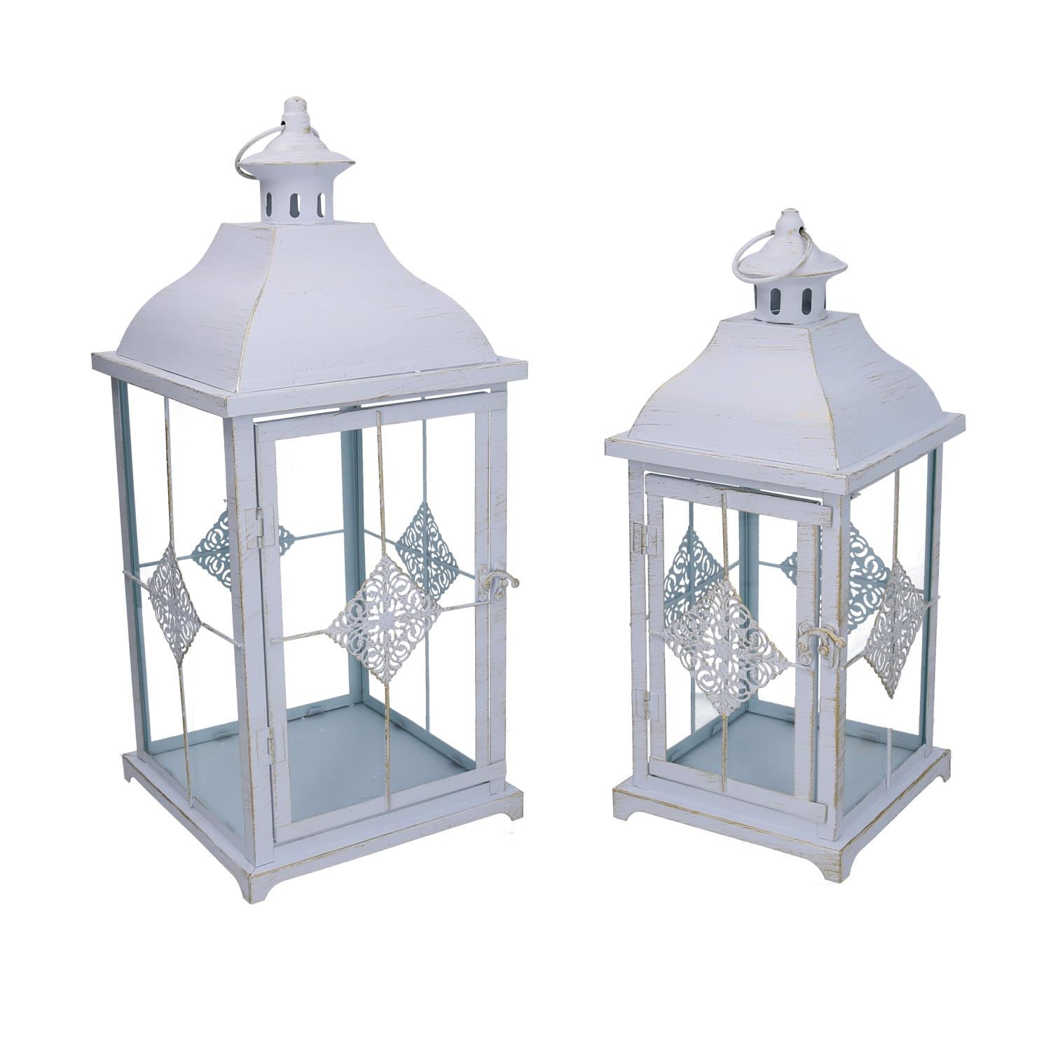Lanterna metallo 1-2 bianco opaco dorato quadro cm22x22h51