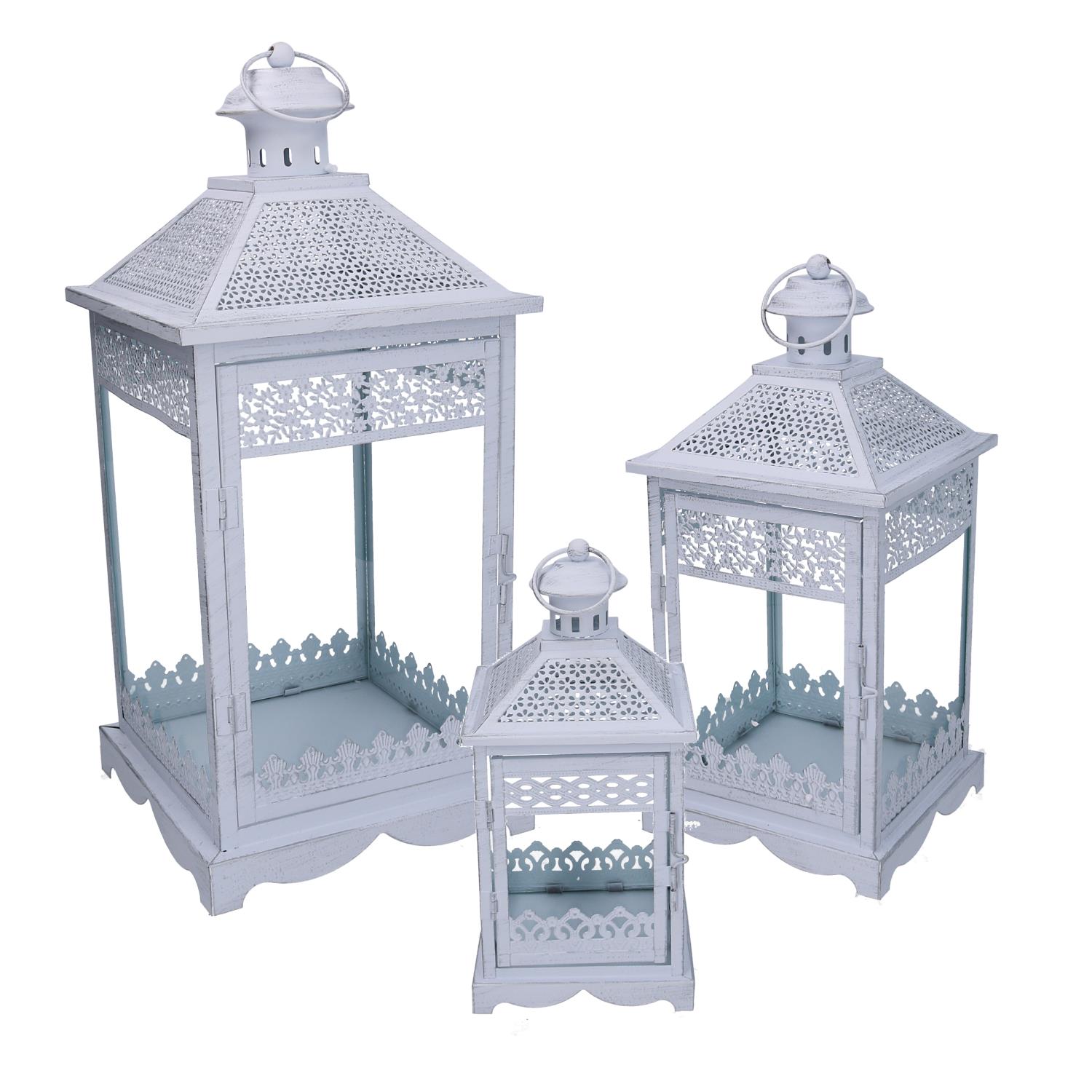 Image of Lanterna metallo 1-3 bianco opaco argentato quadro cm24x24h52,5