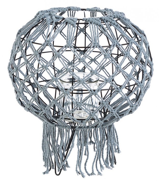 Image of Lanterna stile vintage realizzata in macrame, colore grigio 38h cm