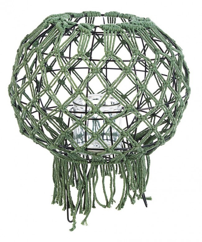 Image of Lanterna stile vintage realizzata in macrame, colore verde 38h cm