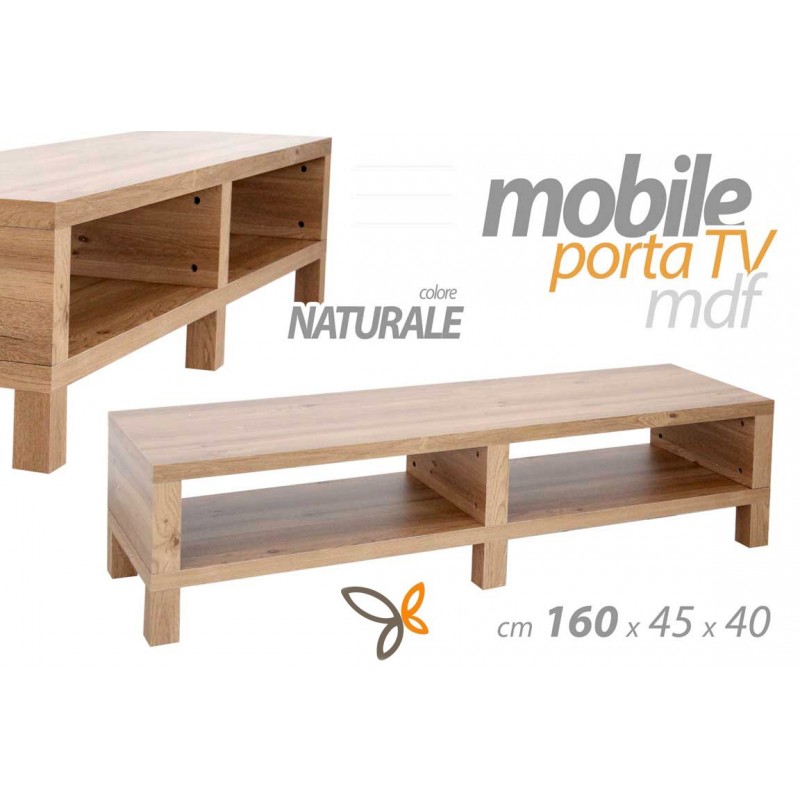 Mobile porta tv in mdf naturale tavolino basso cm 160 x 45 x 40 h