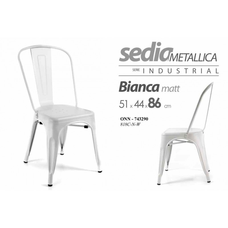  Sedia industrial bianca in metallo stile urban cm 51 x 44 x 86 h